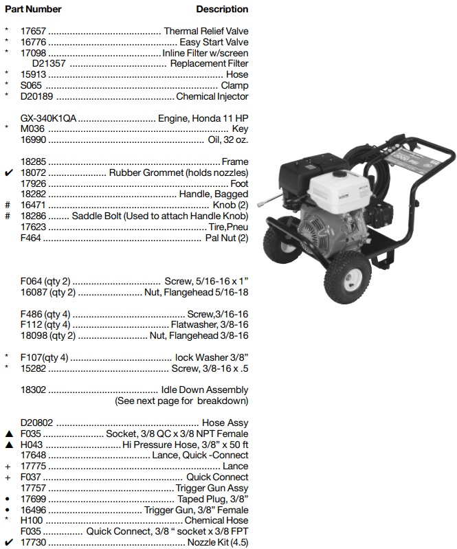 WATER DRIVER model WGCPH3040 power washer parts